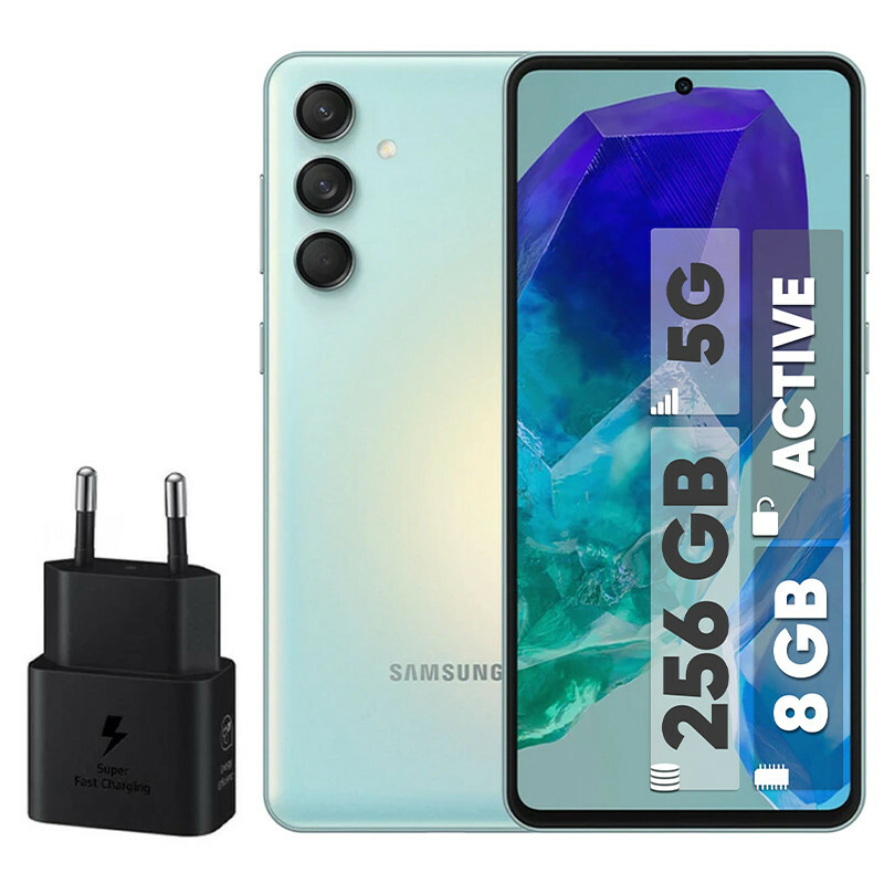 گوشی موبایل سامسونگ مدل Galaxy M55 5G دو سیم کارت ظرفیت 256 گیگابایت و رم 8 گیگابایت - اکتیو - به همراه شارژر 25 وات سامسونگ