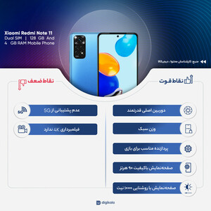 گوشی موبایل شیائومی مدل Redmi Note 11 دو سیم‌ کارت ظرفیت 128 گیگابایت و رم 4 گیگابایت