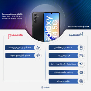 گوشی موبایل سامسونگ مدل Galaxy A34 5G دو سیم کارت ظرفیت 128 گیگابایت و رم 6 گیگابایت به همراه شارژر سامسونگ  - ویتنام