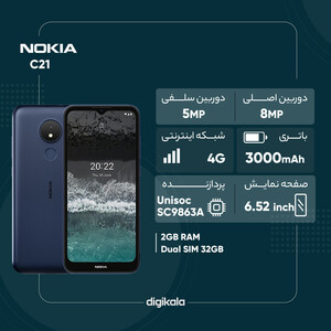 گوشی موبایل نوکیا مدل C21 TA-1352 دو سیم کارت ظرفیت 32 گیگابایت و رم 2 گیگابایت