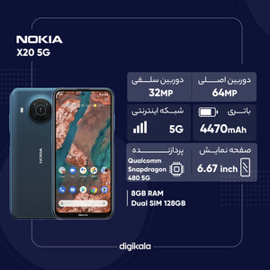 گوشی موبایل نوکیا مدل X20 5G دو سیم کارت ظرفیت 128 گیگابایت و رم 8 گیگابایت