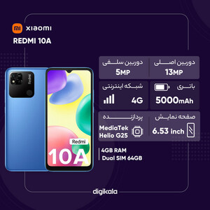 گوشی موبایل شیائومی مدل REDMI 10A 220233L2C دو سیم‌ کارت ظرفیت  64 گیگابایت و رم 4 گیگابایت