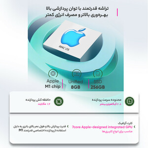 لپ تاپ 13.3 اینچی اپل مدل MacBook Air MGN63 2020 HNA-M1-8GB RAM-256GB SSD