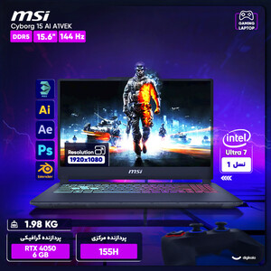 لپ تاپ 15.6 اینچی ام اس آی مدل Cyborg 15 AI A1VEK-Core Ultra 7 155H-16GB DDR5-1TB SSD-RTX4050 6GB-FHD 144Hz