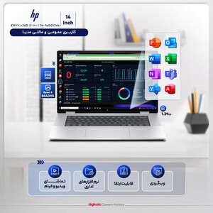 لپ تاپ 14 اینچی اچ‌ پی مدل ENVY x360 2-in-1 14-fa0013dx-R5 8640HS-16GB LPDDR5-512GB SSD-IPS-Touch-W