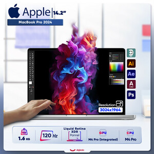 لپ تاپ 14.2 اینچی اپل مدل MacBook Pro MX2E3 2024 LLA-M4 Pro-24GB RAM-512GB SSD-Retina 120Hz