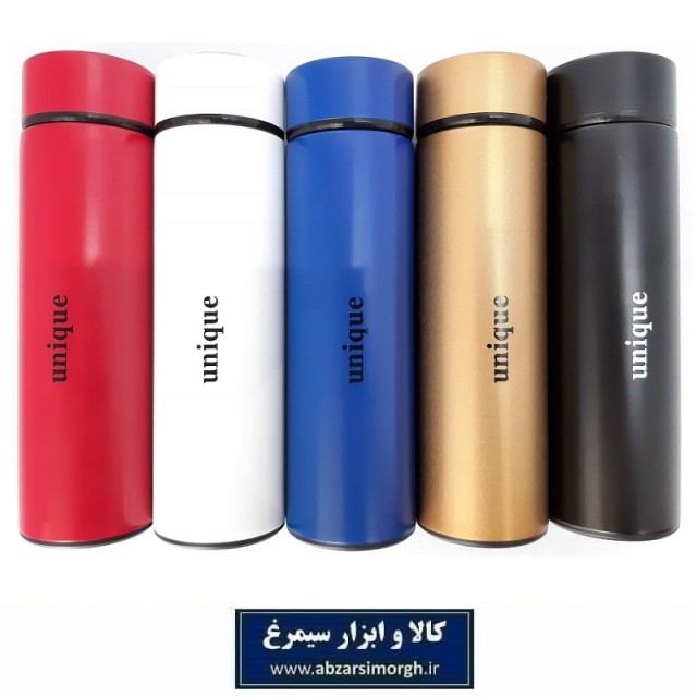 فلاسک قلمی دماسنج دار برند Unique یونیک استیل رنگی نیم لیتری HFL-016