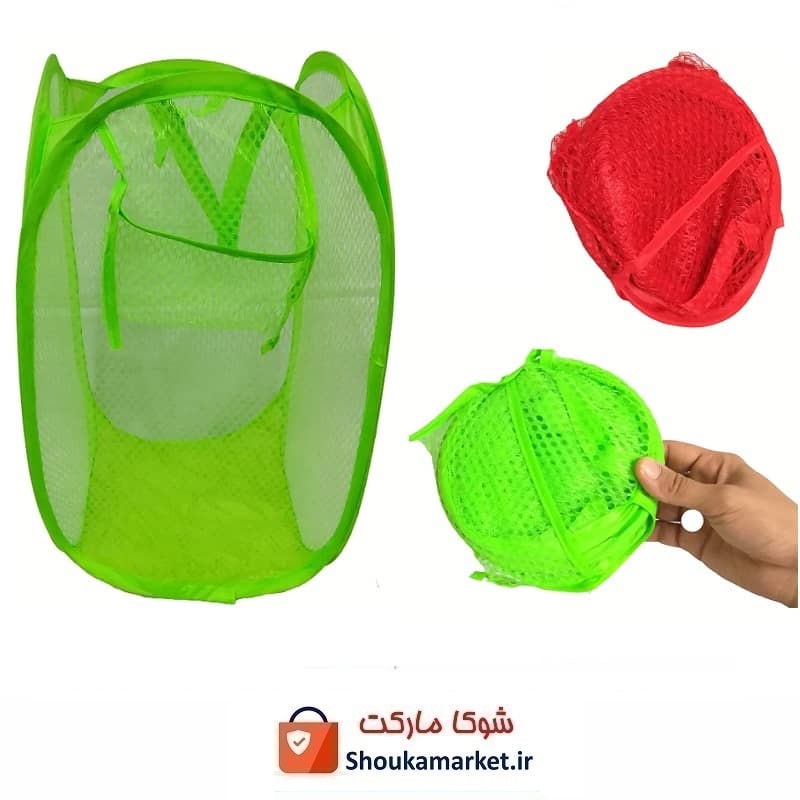 سبد توری رخت چرک فنر دار خارجی تاشو و کم جا HOR-031