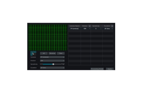 START > تنظیمات > دوربین > حرکت > تنظیمات حرکت