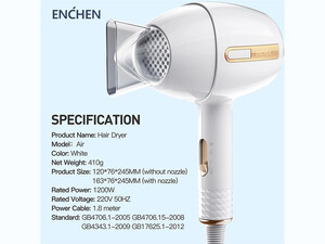 سرعت سشوار شیائومی Xiaomi Enchen Air Hair Dryer 1200W