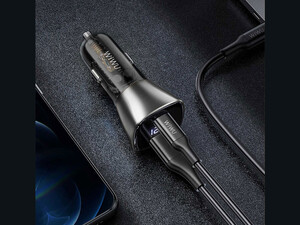 شارژر فندکی فست تایپ سی و یو اس بی 72 وات ویوو WiWU PC500 72W USB + Type-C Dual Ports Car Charger