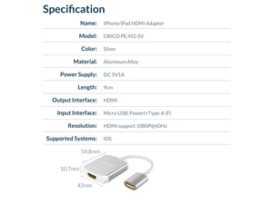 مبدل یو اس بی به اچ دی ام آی آیفون و آیپد اوریکو ORICO PE-M2 HDMI Adapter for iPhone & iPad