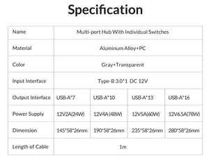 هاب یو اس بی 16 پورت اوریکو ORICO-AT2U3-16AB Multi-Port Hub With Individual Switches