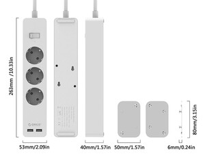 چند راهی 3 سوکت و 2 یو اس بی اوریکو ORICO GPC-3A2U-EU 3 AC Power Strip with 2 USB Charging Port