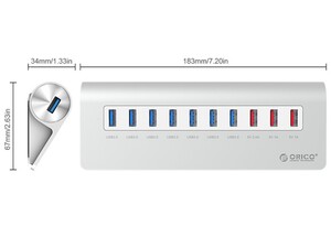 هاب 7 3 پورت یو اس بی اوریکو Orico M3H73P 7 3Port USB 3.0 Hub دارای ابعاد مناسب