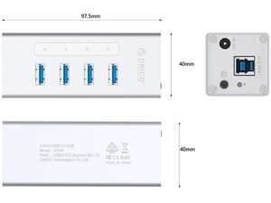 هاب آداپتور یو اس بی 4 پورت اوریکو Orico A3H4-U3 USB3.0 Hub دارای ابعاد مناسب