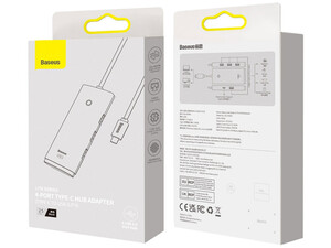 هاب چهار پورت یواس‌بی همراه کابل 25 سانتی‌متری تایپ‎سی بیسوس Baseus Hub Lite Series 4-Port USB-A WKQX030301