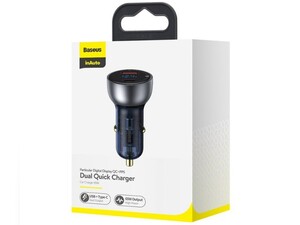 خرید شارژر فندکی سریع با خروجی یو اس بی و تایپ سی بیسوس Baseus Car Charger USB/Type-C 65W  از جانبی