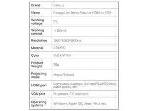 کابل اچ دی ام آی به وی جی آی بیسوس Baseus WKQX010001 Lite Series Adapter HDMI To VGA