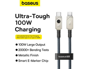 بهترین  کابل شارژ سریع تایپ سی به تایپ سی 100 وات 1 متری بیسوس Baseus USB Type C Aramid Fiber Braiding Fast Charging Cable