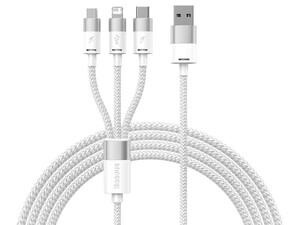 خرید کابل تبدیل 1.2 متری USB به USB-C microUSB لایتنینگ باسئوس Baseus StarSpeed 1-for-3 Fast Charging Data Cable 1.2m CAXS000001