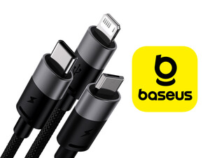 قیمت خرید کابل تبدیل 1.2 متری USB به USB-C microUSB لایتنینگ باسئوس Baseus StarSpeed 1-for-3 Fast Charging Data Cable 1.2m CAXS000001