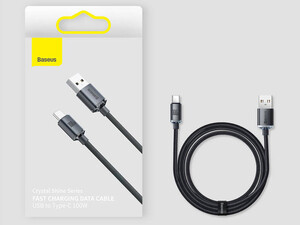 کابل سوپر فست شارژ یو اس بی به تایپ سی 100 وات 1.2 متری بیسوس Baseus Crystal Shine USB to USB-C Cable CAJY000401