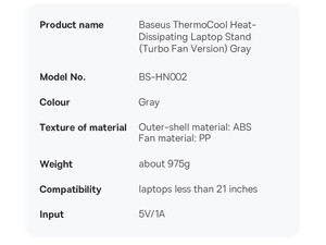 پایه خنک کننده لپ تاپ بیسوس Baseus Thermo Cool Laptop Stand LUWK000013