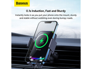 هولدر موبایل داخل خودرو و شارژر وایرلس 15 وات بیسوس Baseus Halo Electric Wireless Charging Car Mount SUDD000001