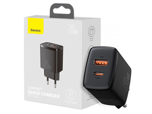 شارژر دیواری فست شارژ 20 وات بیسوس Baseus Compact Quick Charger U+C PD QC CCCP20UE CCXJ-B01 EU