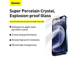 گلس شیشه ای بیسوس  Baseus Full-glass Super porcelain crystal Tempered Glass For iPhone 12 Pro / 12 transparent