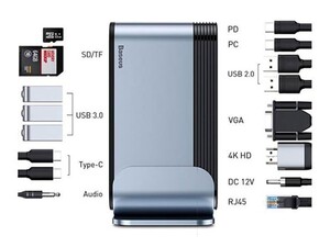 هاب 16 پورت تایپ سی بیسوس Baseus Working Station Three-Screen Multifunctional Type-C CAHUB-AG0G