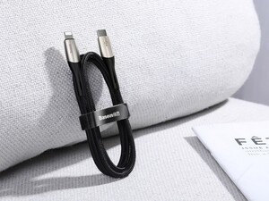 کابل شارژ و انتقال دیتای نیم متری تایپ سی به لایتنینگ بیسوس Baseus Horizontal PD Flash Charge Type-C to Lightning Cable 0.5M دارای برچسب ولکرو