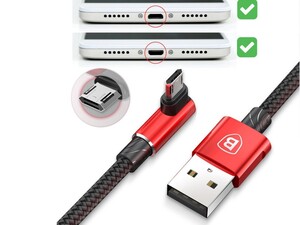 کابل شارژ یک متری میکرو یو اس بی دو جهته مناسب گیمینگ بیسوس Baseus MVP Elbow Type Cable Double Side micro USB 1M  دارای میکرو یو اس بی دو جهته