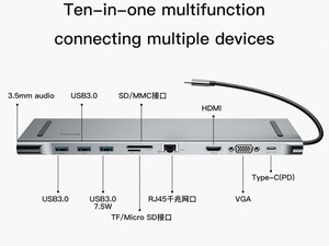 خرید هاب آداپتور تایپ سی چند درگاهی 10 در 1 بیسوس BASEUS Type C Notebook Hub Adapter 10 in 1 Multiport