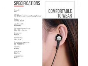 هدفون سیمی با جک 3.5 میلیمتری ایکس‌او XO In-ear Earphon 1.2m EP31