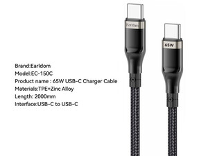 فروش کابل شارژ تایپ سی ارلدام 65W Earldom EC-150 PD Charging Cable