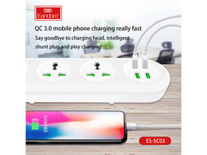 چند راهی و شارژر 3 سوکت و 4 یو اس بی ارلدام Earldom ES-SC03 EU Smart Power Strip