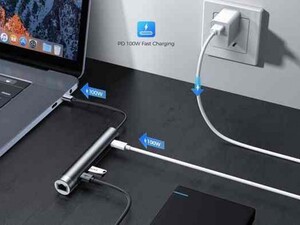 آداپتور هاب چند منظوره جویروم Joyroom USB 3.0*2+HDMI+Type-C+TF+SD+LAN S-H111