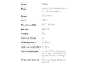 کابل تبدیل یو اس بی به پورت شبکه RJ45 LAN بیسوس Baseus Lite Series External Network Adapter RJ45 to USB WKQX000101 1000Mbps