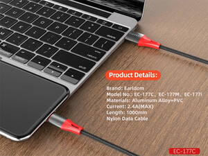 بهترین کابل تایپ سی فست شارژ ارلدام  Earldom EC-177C 2.4A Fast Charging USB-C Cable