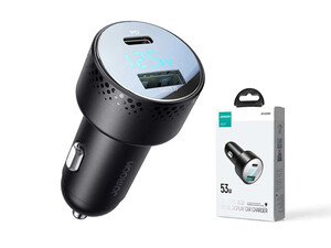 خرید شارژر فندکی تایپ سی و یو اس بی 53 وات جویروم JR-CCD01 53W Dual-Port Digital Display Car Charger