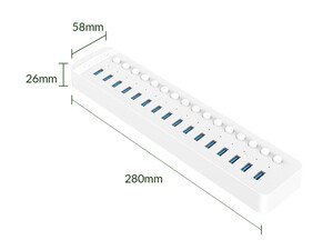 سرعت هاب یو اس بی 16 پورت اوریکو ORICO CT2U3-16AB Multi-Port Hub With Individual Switches