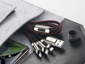 کابل شارژ و انتقال داده 1.2متری 3 در 1 راک ROCK M8 Zn-alloy 3 in 1 Charging Cable 1.2M کاملا قابل حمل