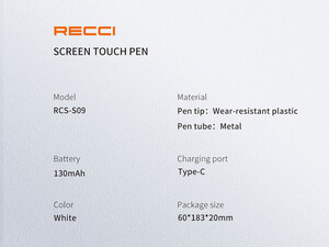 Recci Screen Touch Pen with Type-C Charging RCS-S09