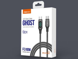 کابل شارژ و دیتا 100 واتی فست‌شارژ رسی Recci RTC-P10CC Ghost Series LED Fast Charging Data Cable