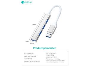 خرید هاب چهار پورت یو اس بی کوتتسی Coteetci 4in1 4 port usb2.0*3 usb3.0*1 HUB 83003-TS