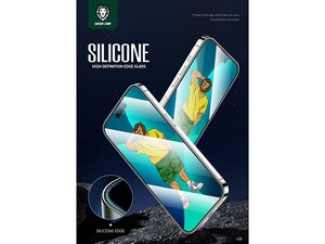 محافظ صفحه نمایش شیشه ای آیفون 14 پرو مکس گرین Green iphone 14 Pro Max 3D Silicone+ Full Curved &amp;amp; HD Glass