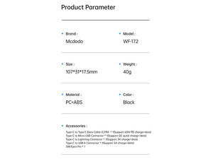 مجموعه کابل چند کاره تایپ سی، یو اس بی, میکرو و لایتنینگ مک دودو  Mcdodo WF-1720 Multifunctional Cable Storage Box