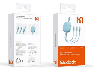 کابل 66 واتی چندکاره مک دودو Mcdodo CA-120 3-in-1 Retractable 6A Super Fast Charging Data Cable